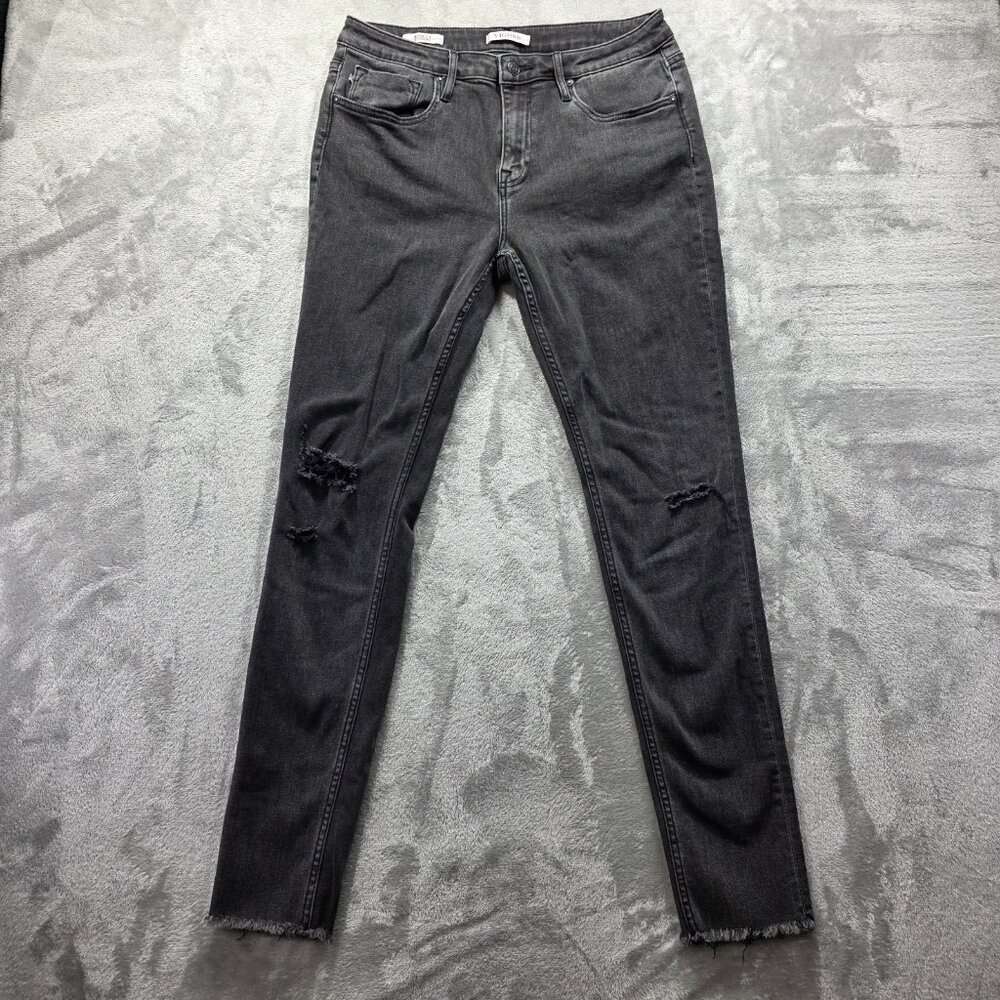 Vigoss Jeans Womens Size 32 Marley Straight Leg Black Denim Mid Rise Distressed